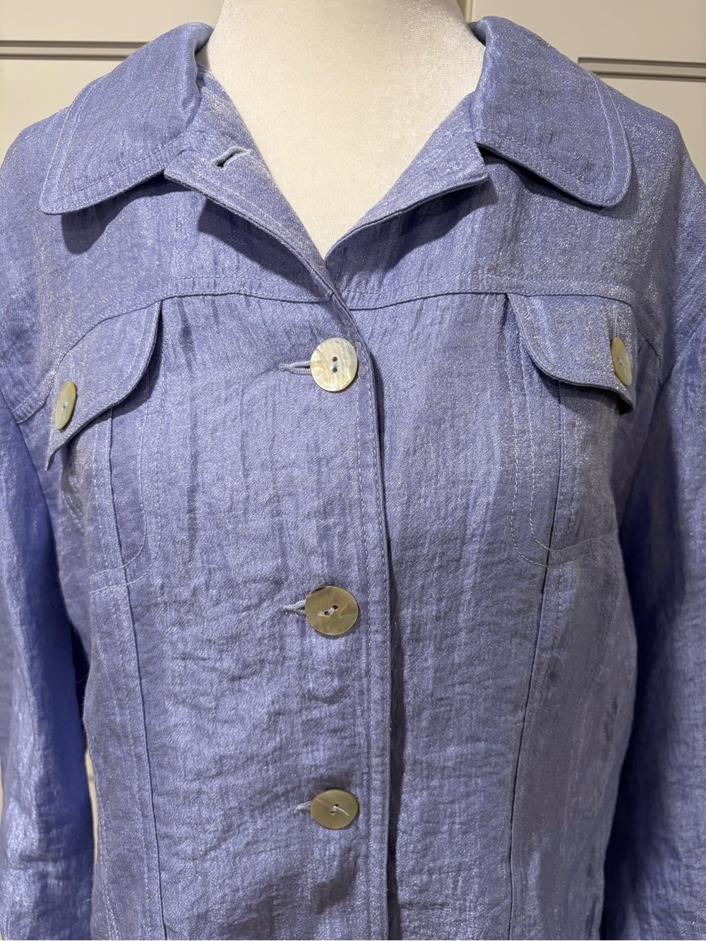 Ruby Rd. Light Blue Button-Front Linen-Blend Jacket - Picture 2 of 5